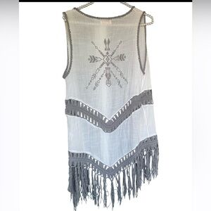 Miracle Gray Tunic vest boho beach festival Fringe macrame